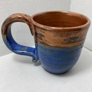 Handmade Copper & Blue Coffee Mug w/ Large Handle
